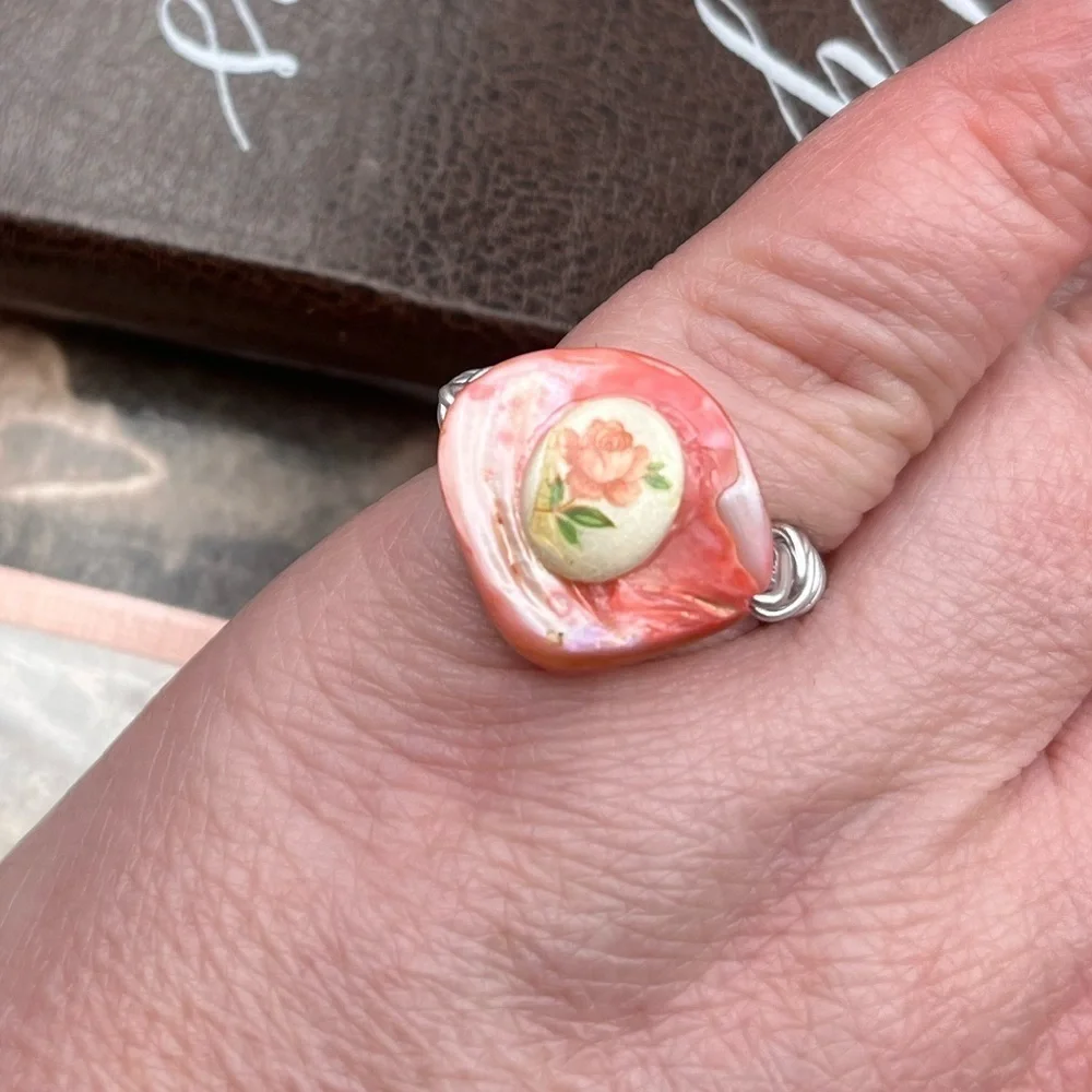 Y2K Handmade Rose Cabochon Ring 6.5 Cottagecore Fairycore Coquette